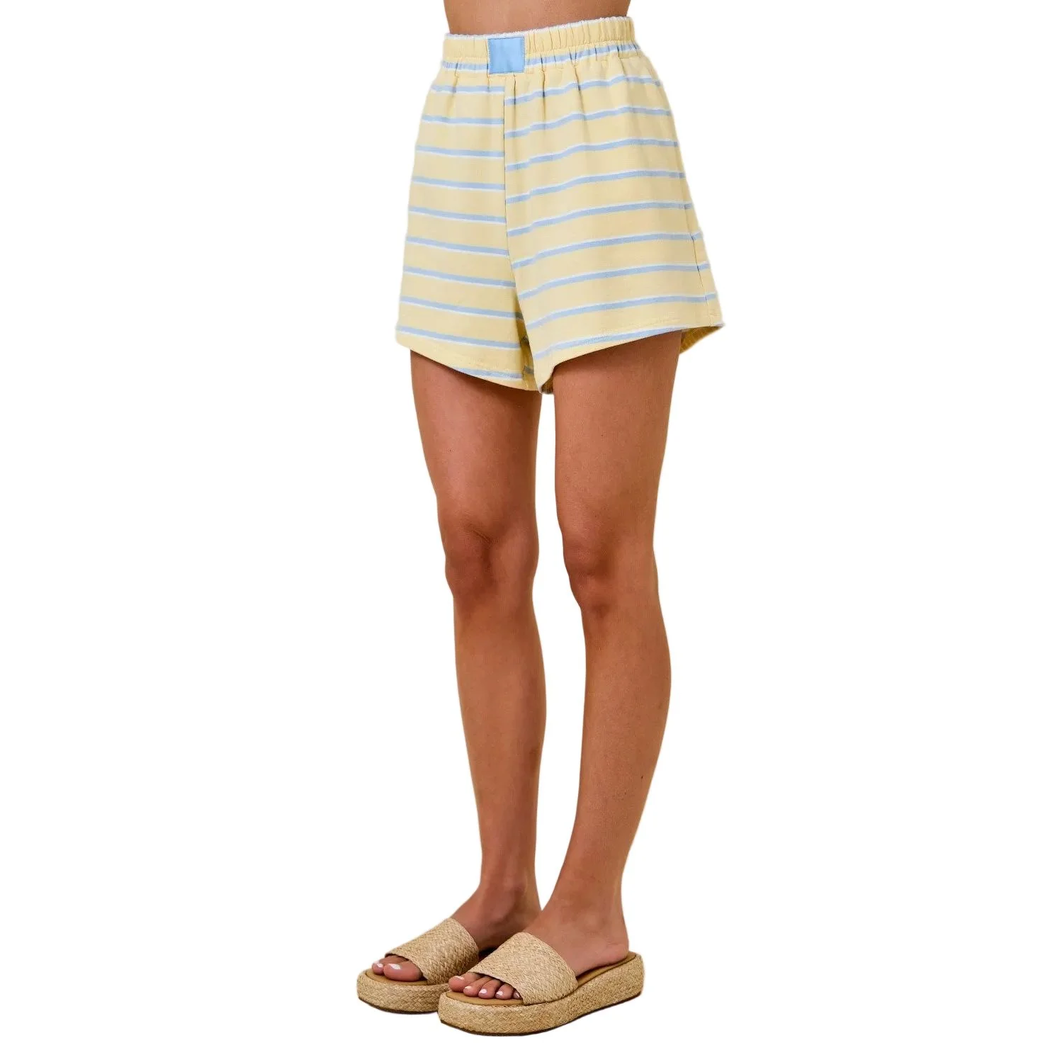 Women's Yellow and Baby Blue Striped Lounge Sweat Shorts A4777 - Image 2