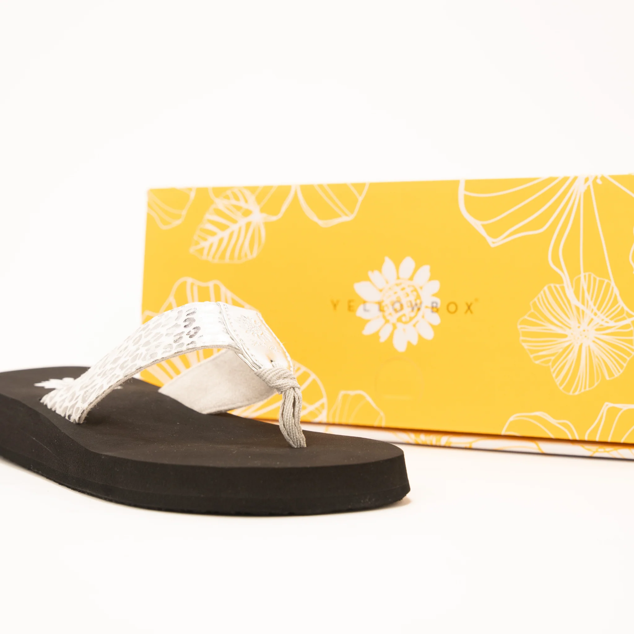 Women's Yellow Box White and Silver Cheetah Print Flip Flops 60340-FERRARA - Image 3